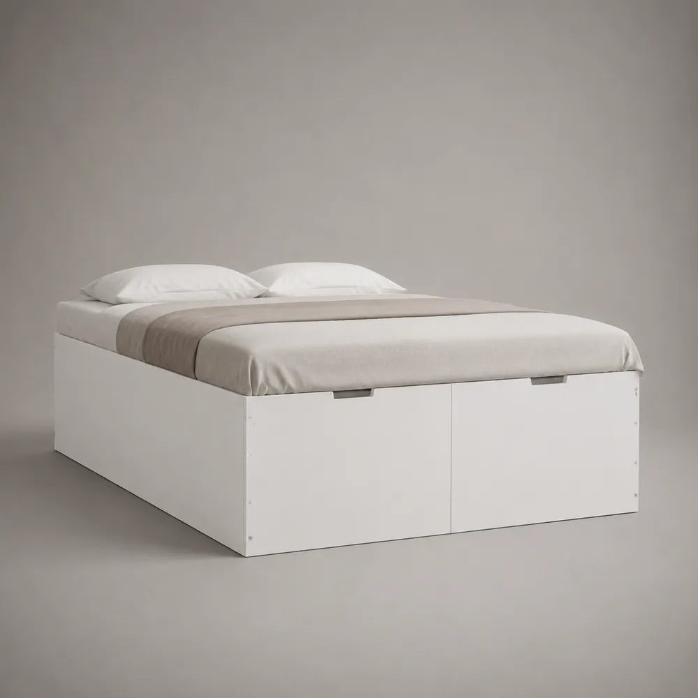 Lit double avec rangement intégré en MDF blanc 160 x 200 cm