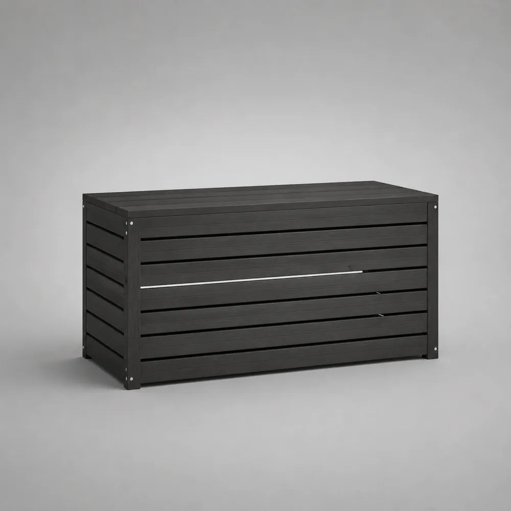 Coffre de jardin rectangulaire en bois de pin massif gris avec couvercle de rangement 120 x 50 x 60 cm