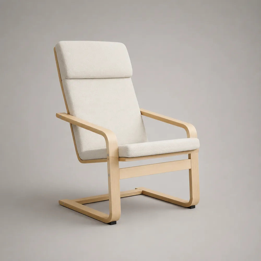 Fauteuil lounge avec accoudoirs en tissu beige et structure en bois naturel 70 x 80 x 95 cm