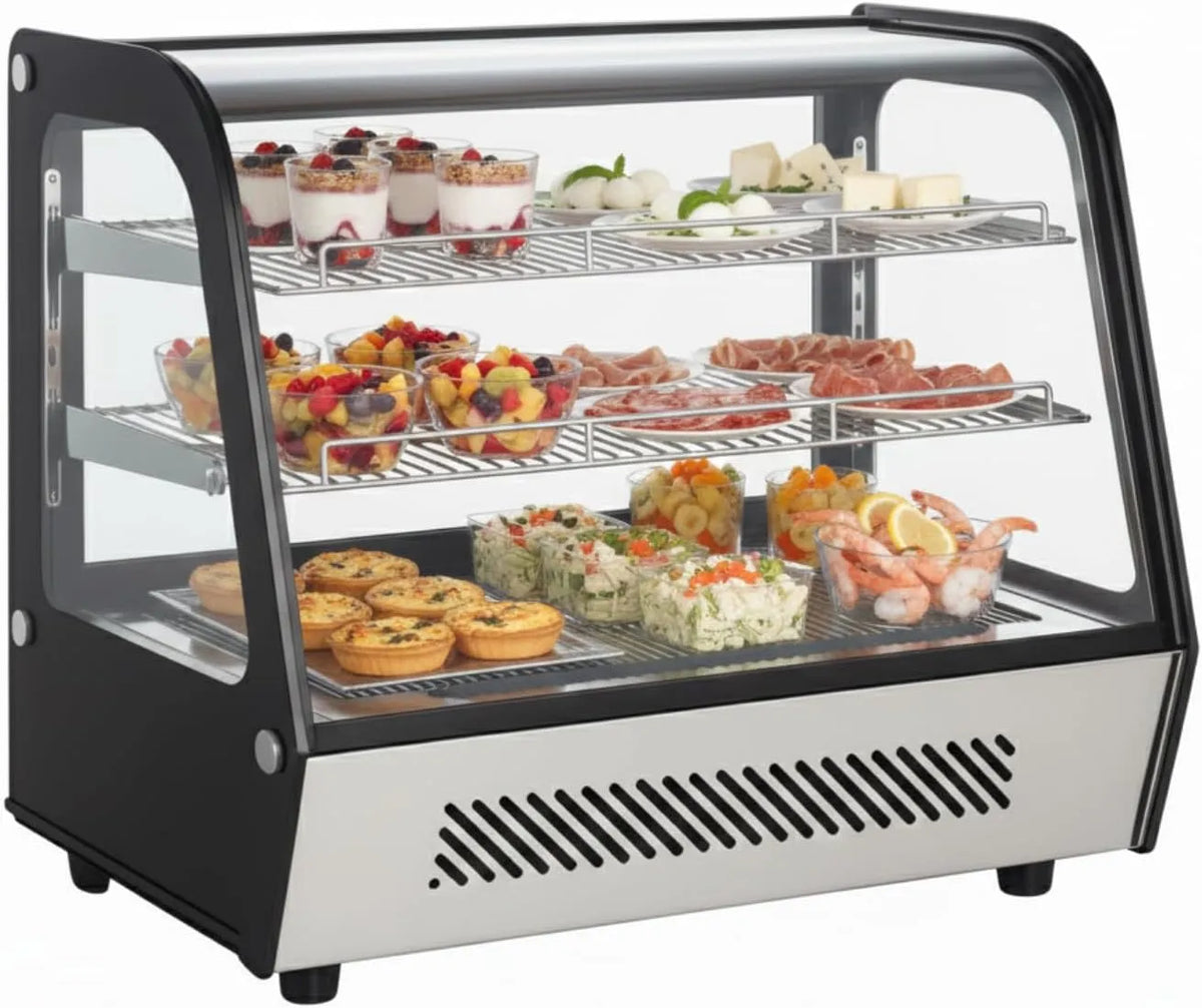 Réfrigérée de Comptoir Générique Vitrine, +12°C, Double Vitrage, Portes Coulissantes Arrière, Réfrigérée de Comptoir 120 L, Froid Ventilé, Inox