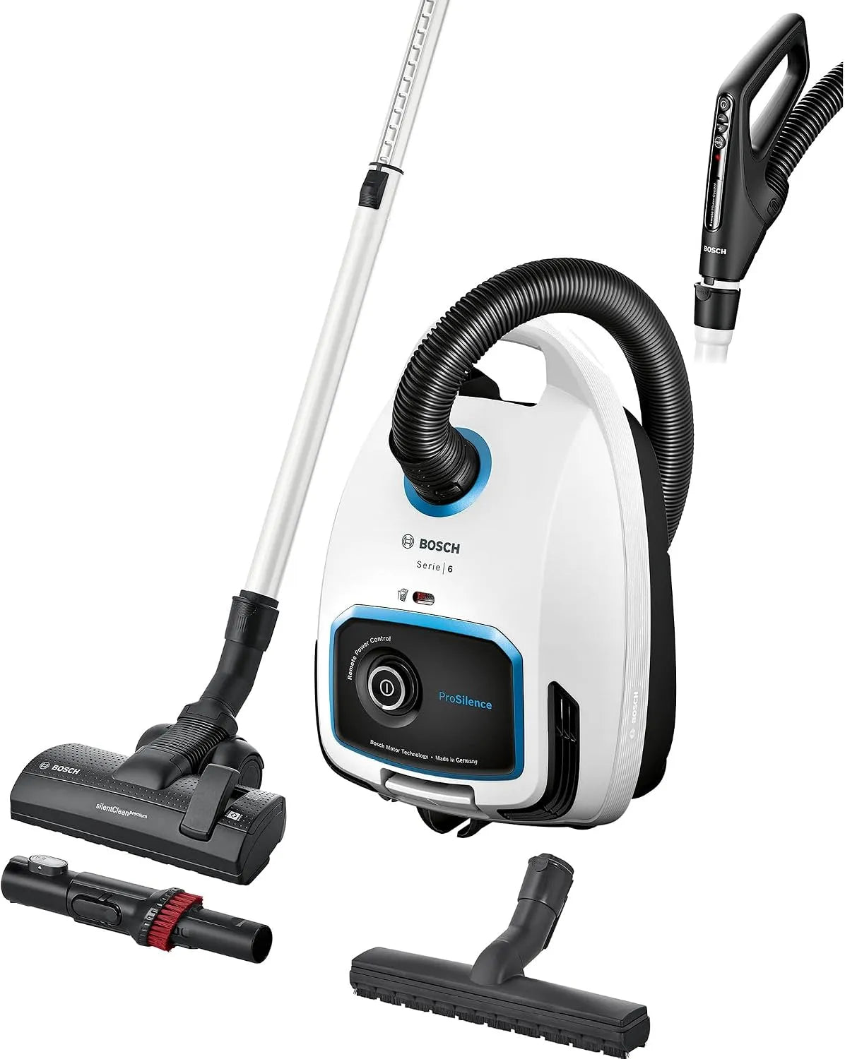 Bosch aspirateur BGB6SIL1, niveau sonore de 66 dB, filtre hygiénique HEPA, finition blanche, Série 6, ProSilence, traîneau avec sac, Electroménager