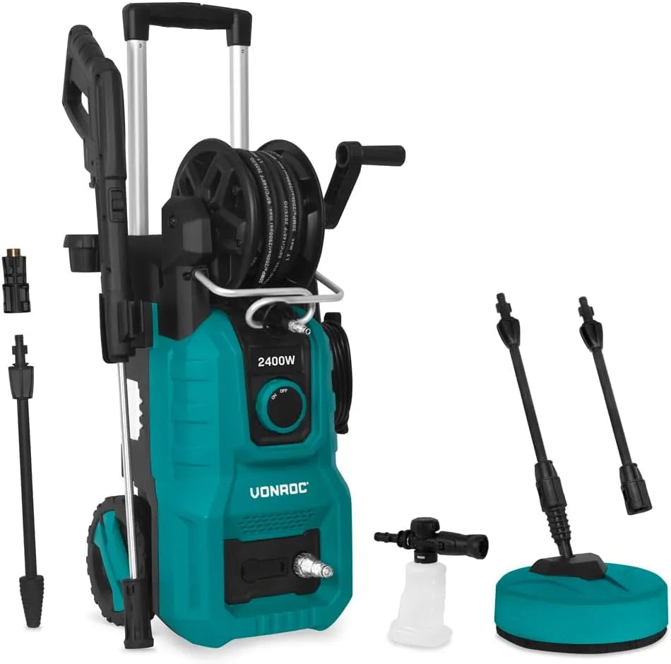 Nettoyeur haute pression V24 VONROC, puissance 2400 W, 180 Bar, 420 l/h, Pompe en Aluminium, série, avec régulateur de Pression, Haut débit
