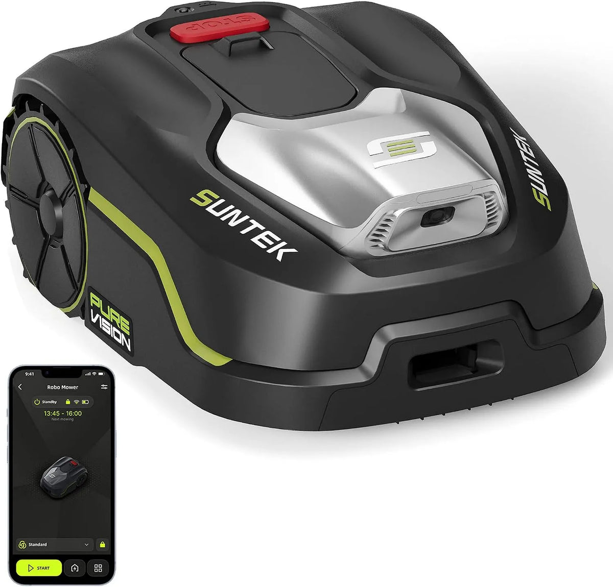 Tondeuse IPX5 SUNTEK Robot, Robot IA + Vision pour 250 m², Pente jusqu'à 35°, sans Fil Périphérique, Technologie IA Caméra, Multizones, Contrôle APP