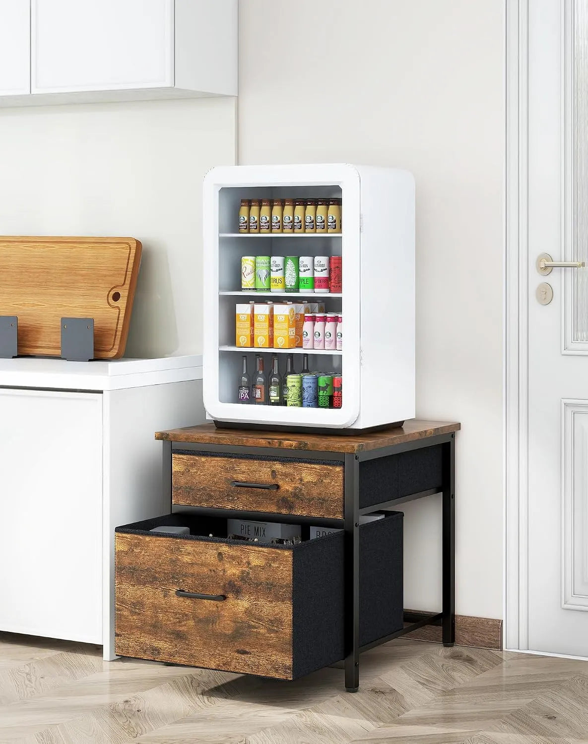 Réfrigérateur, table de compacte robuste de 113,4 kg, mini armoire de avec tiroirs en tissu, YMYNY Mini support de avec rangement, étagère de café