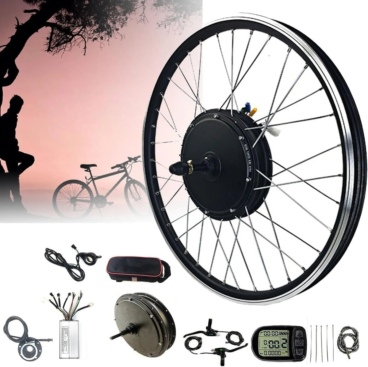 Vélo électrique 700C, Kit Conversion Moteur Roue arrière 20', Kit Conversion 48/1000W 48/1500W, 24', 26', 28', 29'