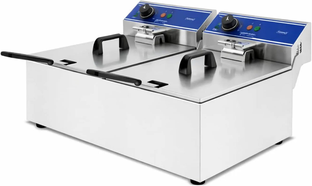 Professionnelle Double Friteuse Électrique, 2 × 6 L, puissance 7200 W, 2 Cuves Amovibles, Thermostat 50–200°C, Inox