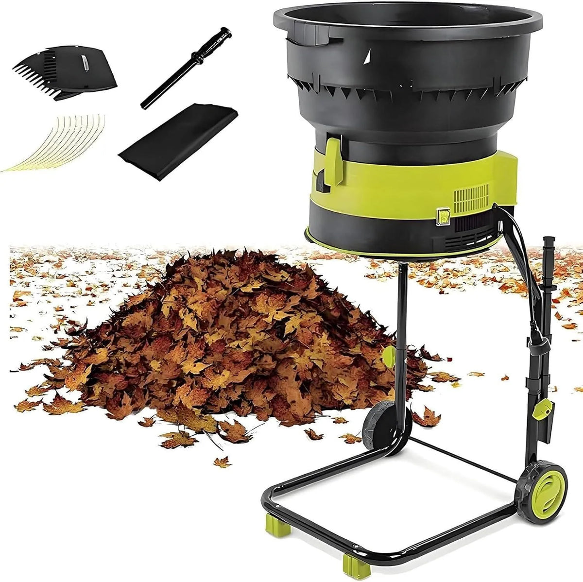 Broyeur de feuilles, électrique, avec roulettes et sac de rangement pour le compost de jardin et le balayage de pelouse