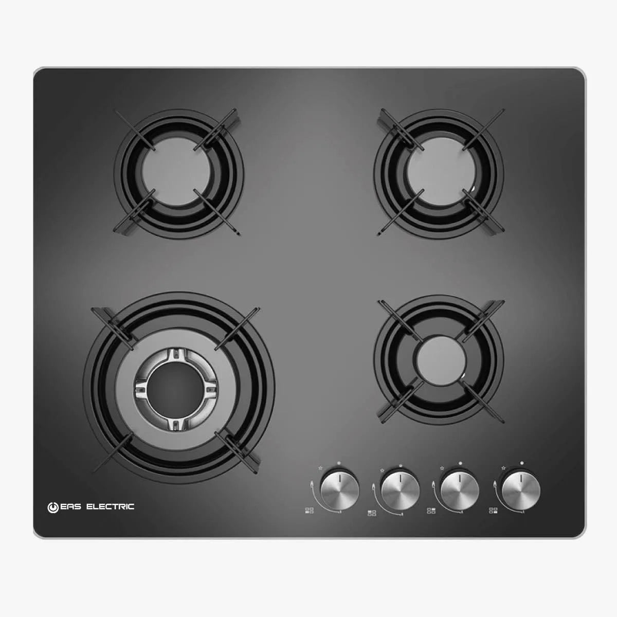Modèle EMH461CGB EAS ELECTRIC, finition noire, Plan de cuisson à gaz 60 cm 4 feux