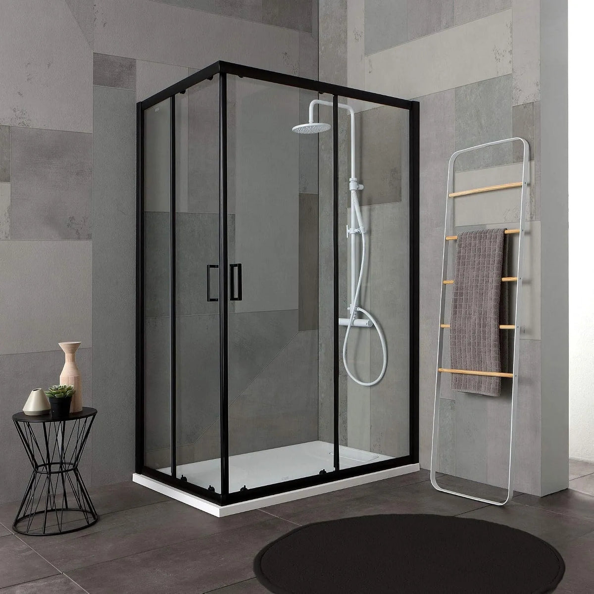 Kiamami Valentina, City, Cabine de douche 80x100 h 190 profilé finition noire mat verre clair