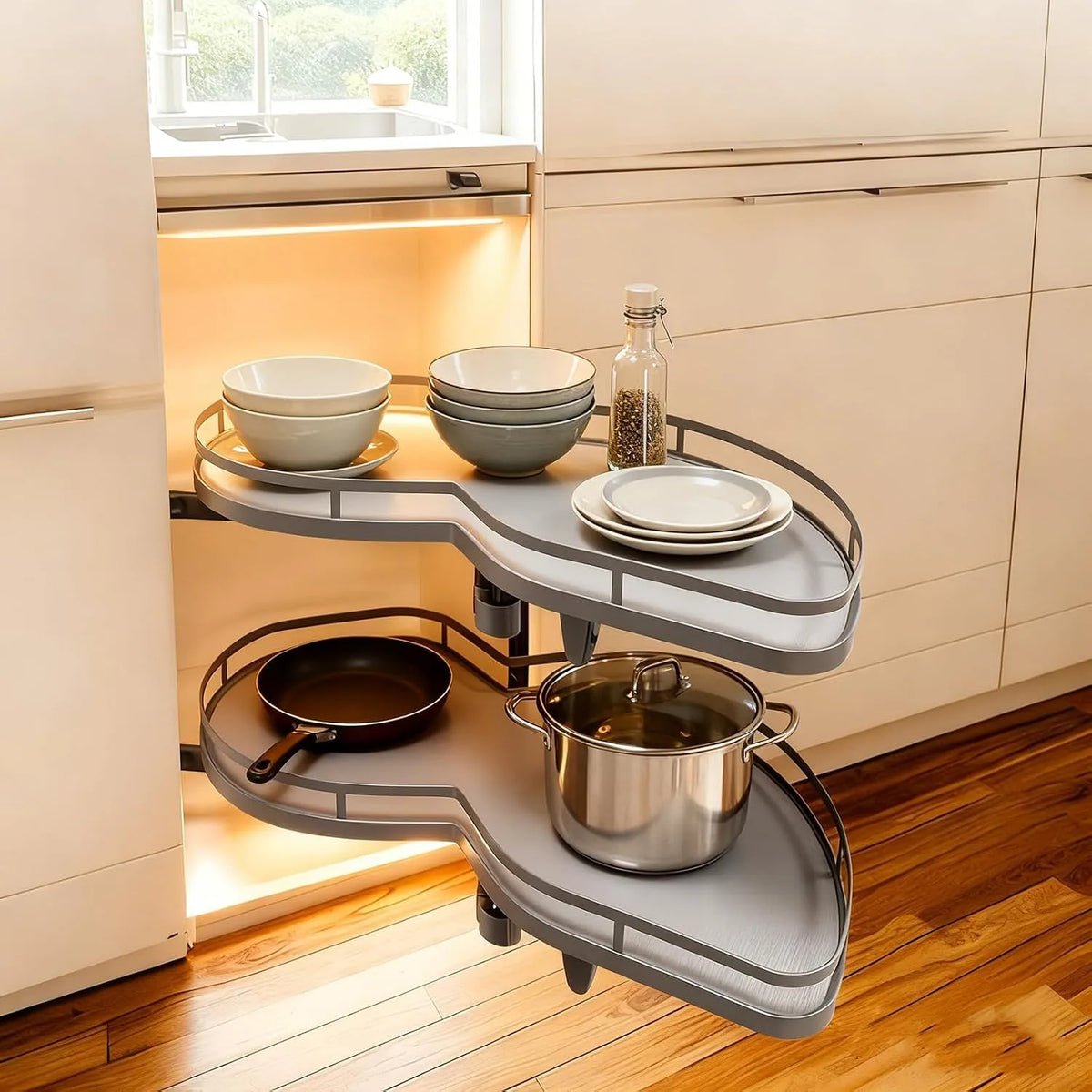 Meuble Angle Cuisine, 36 Pouces Tourniquet Réglable en Hauteur, Organisateur Coulissant d'angle Aveugle Convient aux Cuisines