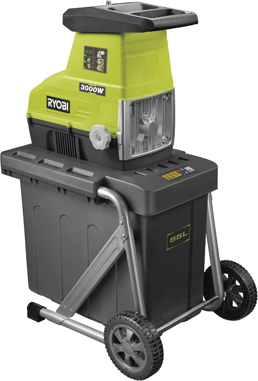 Ryobi modèle RSH3045U, Broyeur de Végétaux Électrique 3000W, Coupe 45 mm, Bac 55L, puissance 3000W, Broyage Branches, Taille Haies, Déchets Jardin
