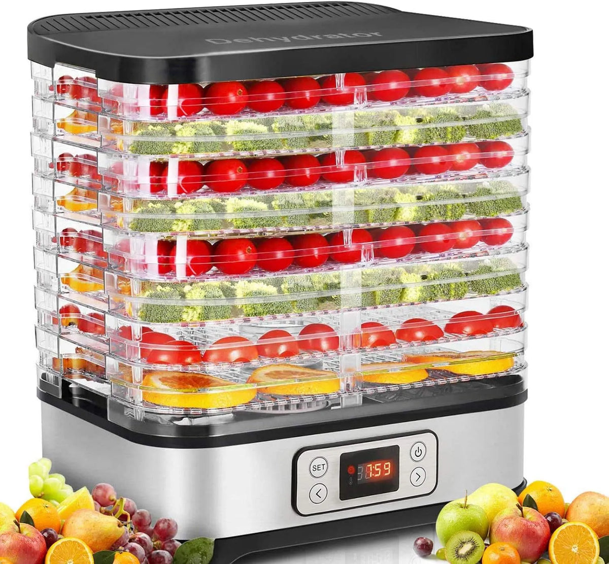 Déshydrateur alimentaire COOCHEER, puissance 400W, 8 Plateaux, Légumes et Noix avec Réglages de Température de 35 à 70 °C, Fruits, Sans BPA, Silber