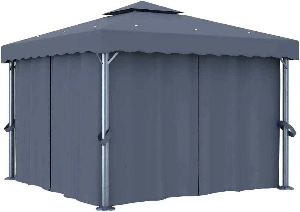 Jardin 3 x en aluminium Tonnelle de, anthracite, avec rideau et moustiquaire, pliable, double toit, protection UV et ventilation, terrasse, balcon