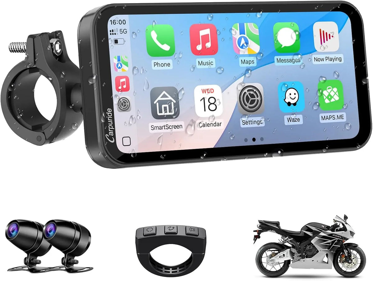 W603D Carpuride, écran Tactile IPS Portable 6,3', Bluetooth, Autoradio sans Fil Carplay et Android Auto avec Caméra Embarquée 4K
