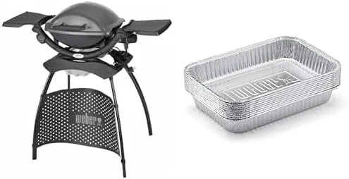 Barbecue 1400 WEBER, Lot de 10, électrique Q Stand Electric Grill & 6415 Lèchefrites Barquette Aluminium