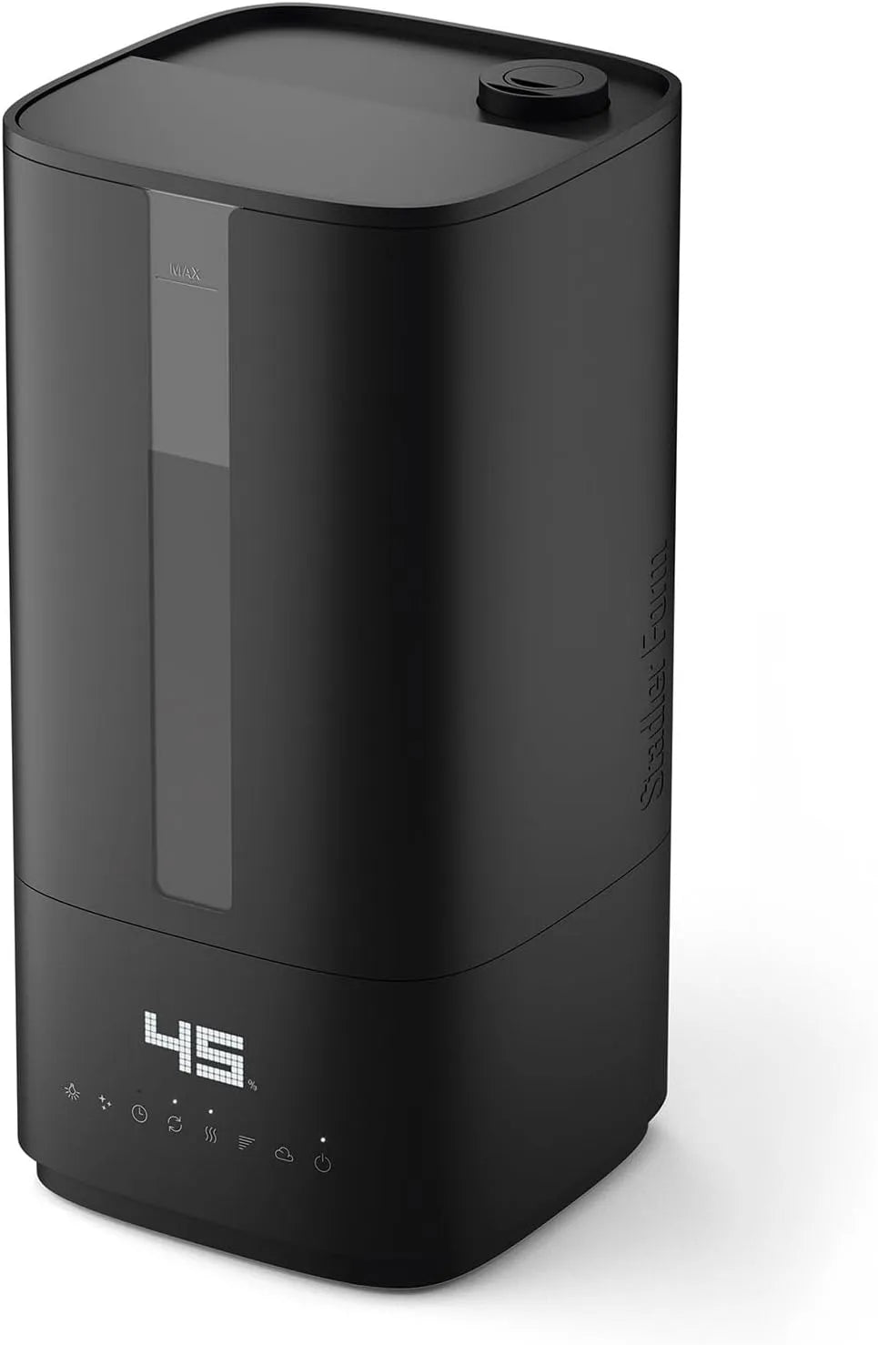 Humidificateur d'air Oliver Stadler Form, 6 niveaux, mode auto, petit, LEDs désactivables, finition noire, grandes pièces jusqu'à 60 m², silencieux