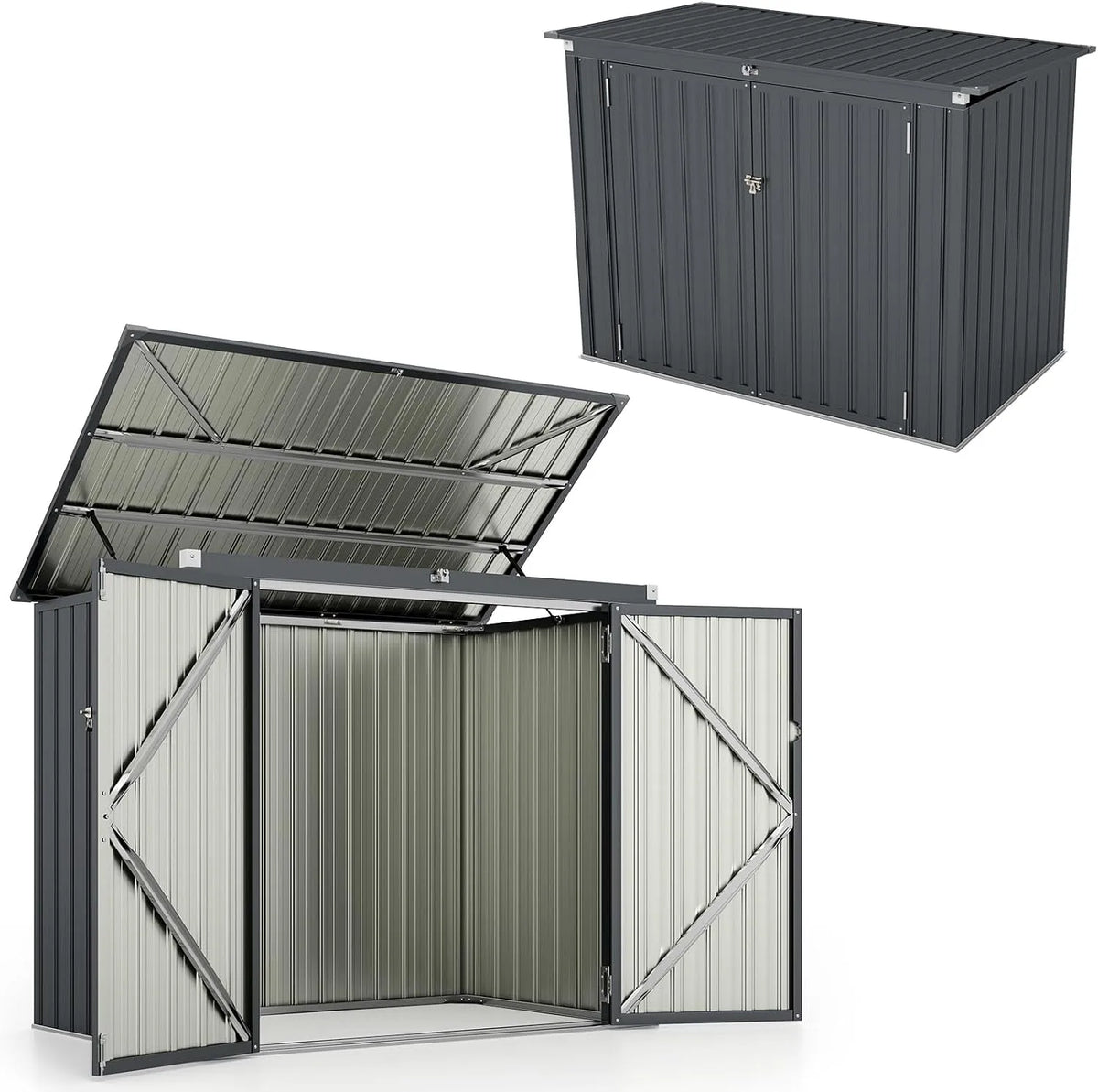 Abri de jardin, Terrasse,172 x 101 x 130 cm, Abri à Outils Structure Renforcée, HOMASIS 1.7m Métal Exterieur avec Couvercle Rabattable