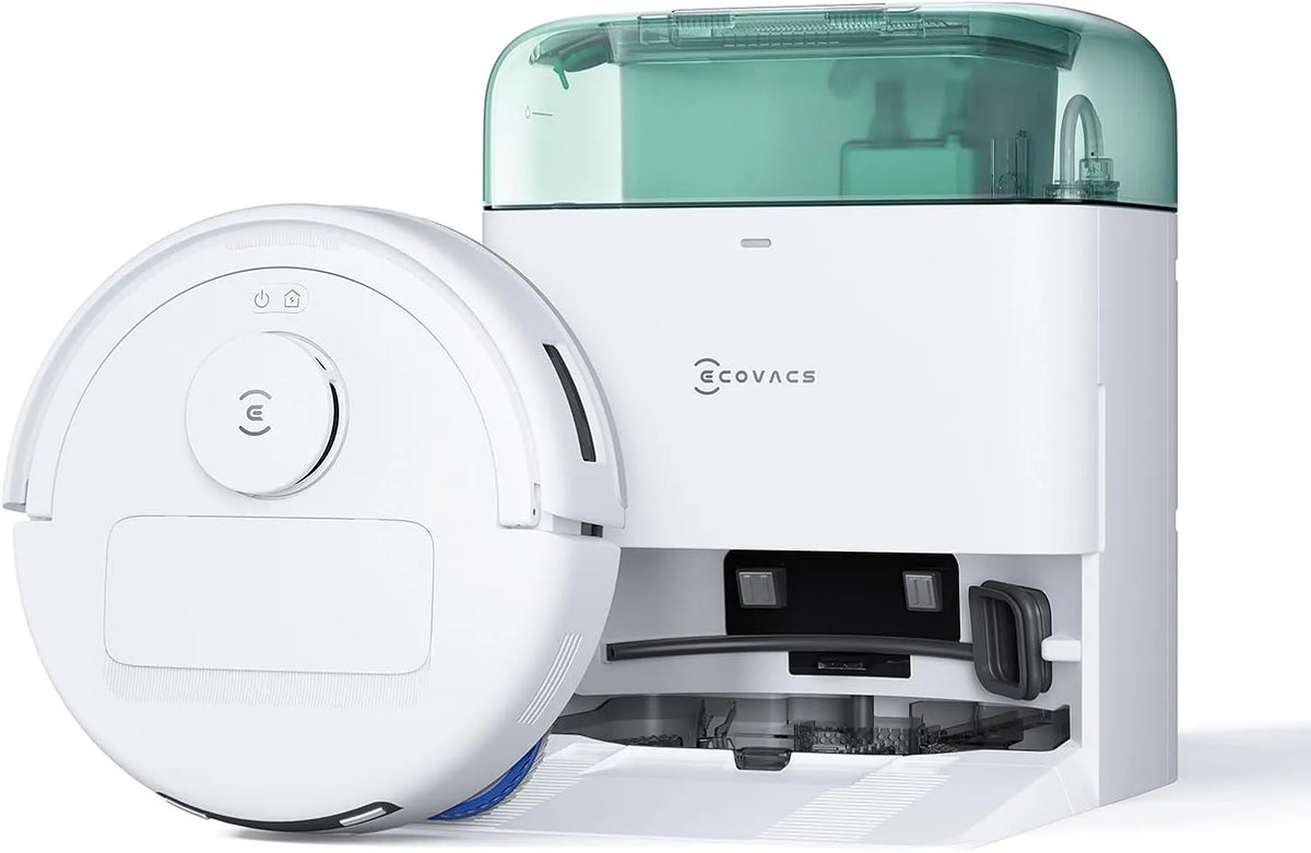 Ecovacs aspirateur robot, Aspiration 8 000 Pa, ZeroTangle 2.0, TrueMapping 2.0, séchage à 45 ℃, DEEBOT Mini, vidage Auto, Nettoyage Auto en Un clic