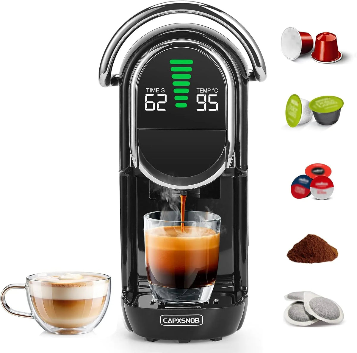 Nespresso machine à café Magician1, Cafetière Chaud ou Froid, Dosettes ESE 44mm et Café Moulu, 20Bar, Capsules pour, Dolce Gusto, Lavazza A Modo Mio
