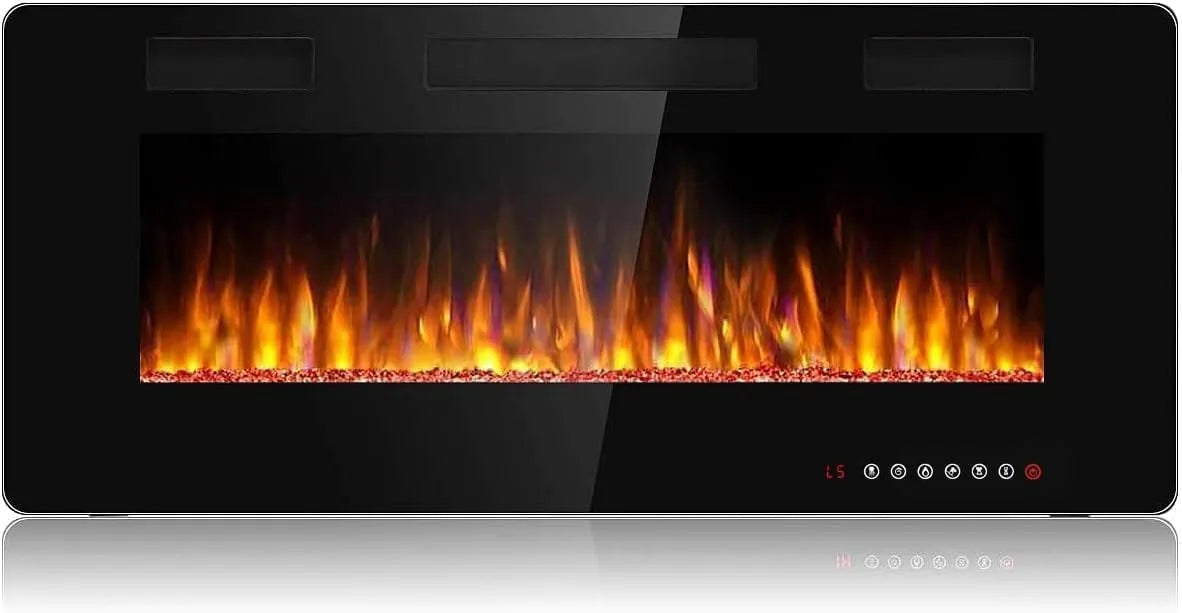 Cheminée électrique, 106,6 cm Ultraplate avec Chauffage 1500W, Effet de Flammes 3D, 12 Couleurs de Flammes, finition noire
