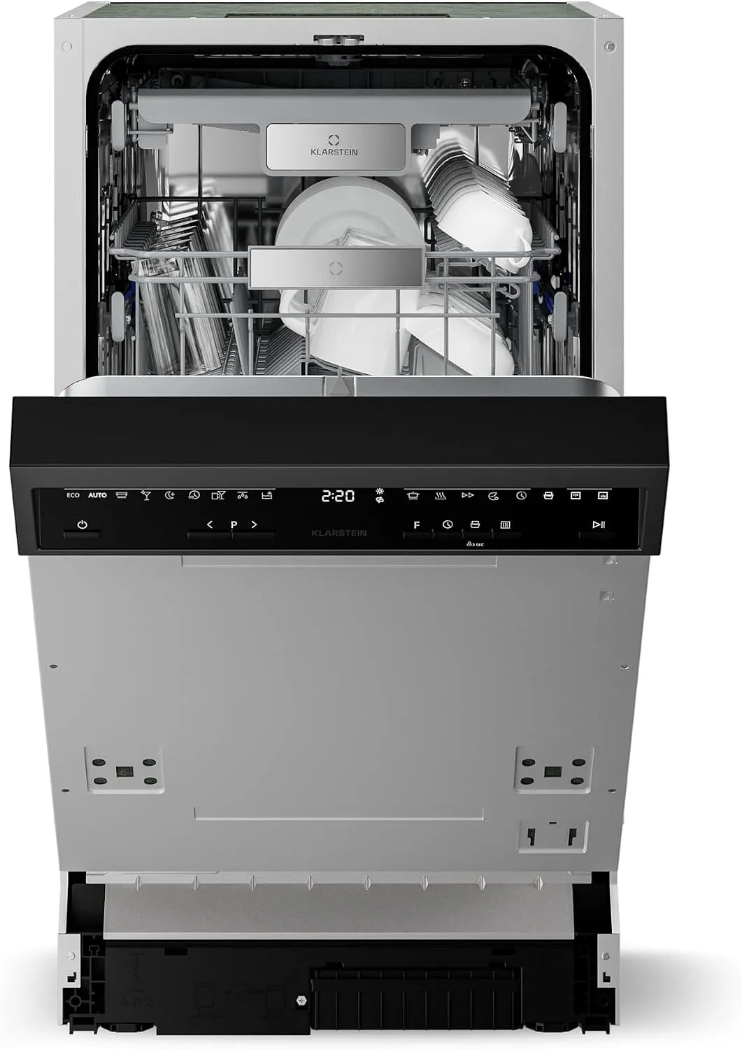 Klarstein lave-vaisselle, 42 dB, 9 Programmes, 10 Couverts, classe énergétique B, AquaStop, Sécurité Enfants, Façade Personnalisable, Encastrable