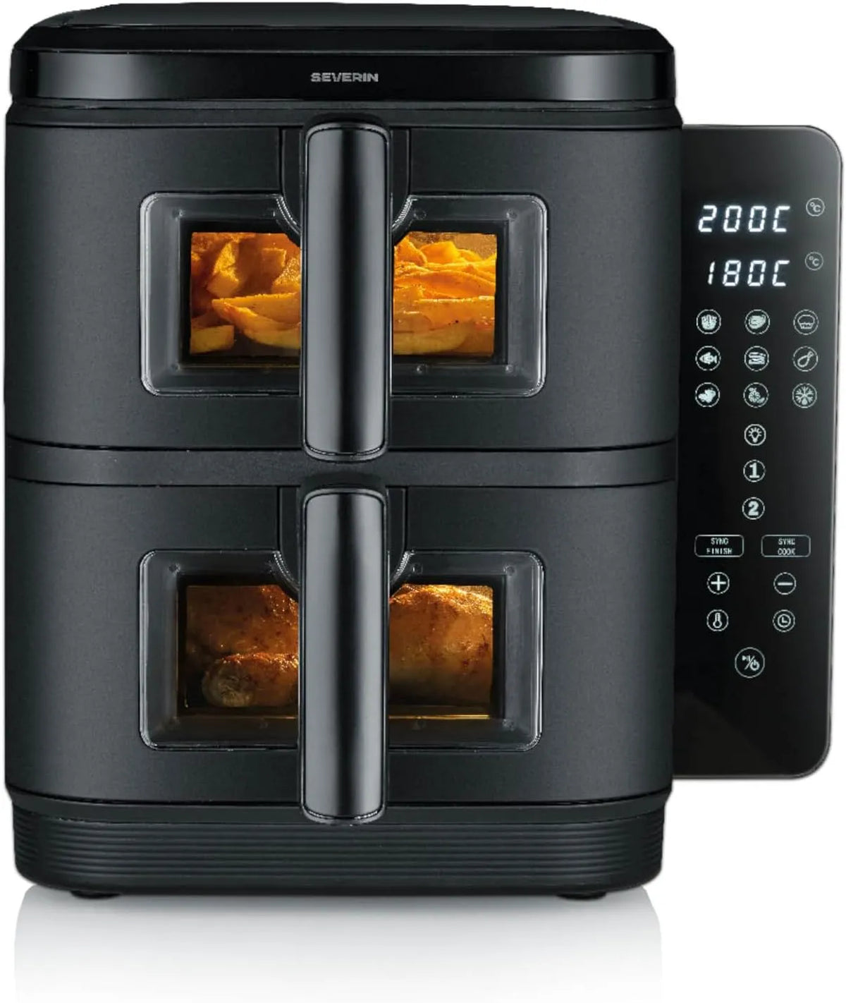 Severin friteuse à air chaud FR 9598, Air fryer 9 programmes, Multicuiseur à écran tactile, chaud S-Fry Duo Stack, finition noire