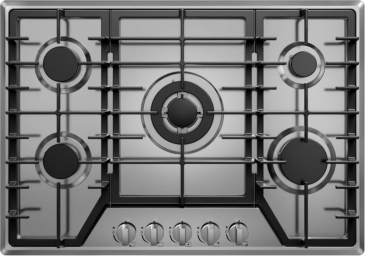 Table de cuisson, à gaz de 76,2 cm avec 5 brûleurs scellés, grilles en fonte lavables au lave-vaisselle, 38 K BTU, convertibles NG, GPL