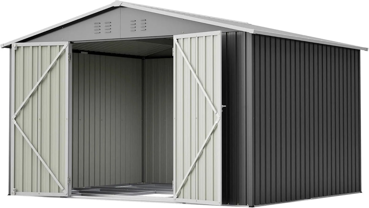Abri de jardin, Armoire de jardin étanche pour extérieur, Avec porte rabattable, abri à outils, dimensions 300 x 252 x 191 cm, en métal, terrasse
