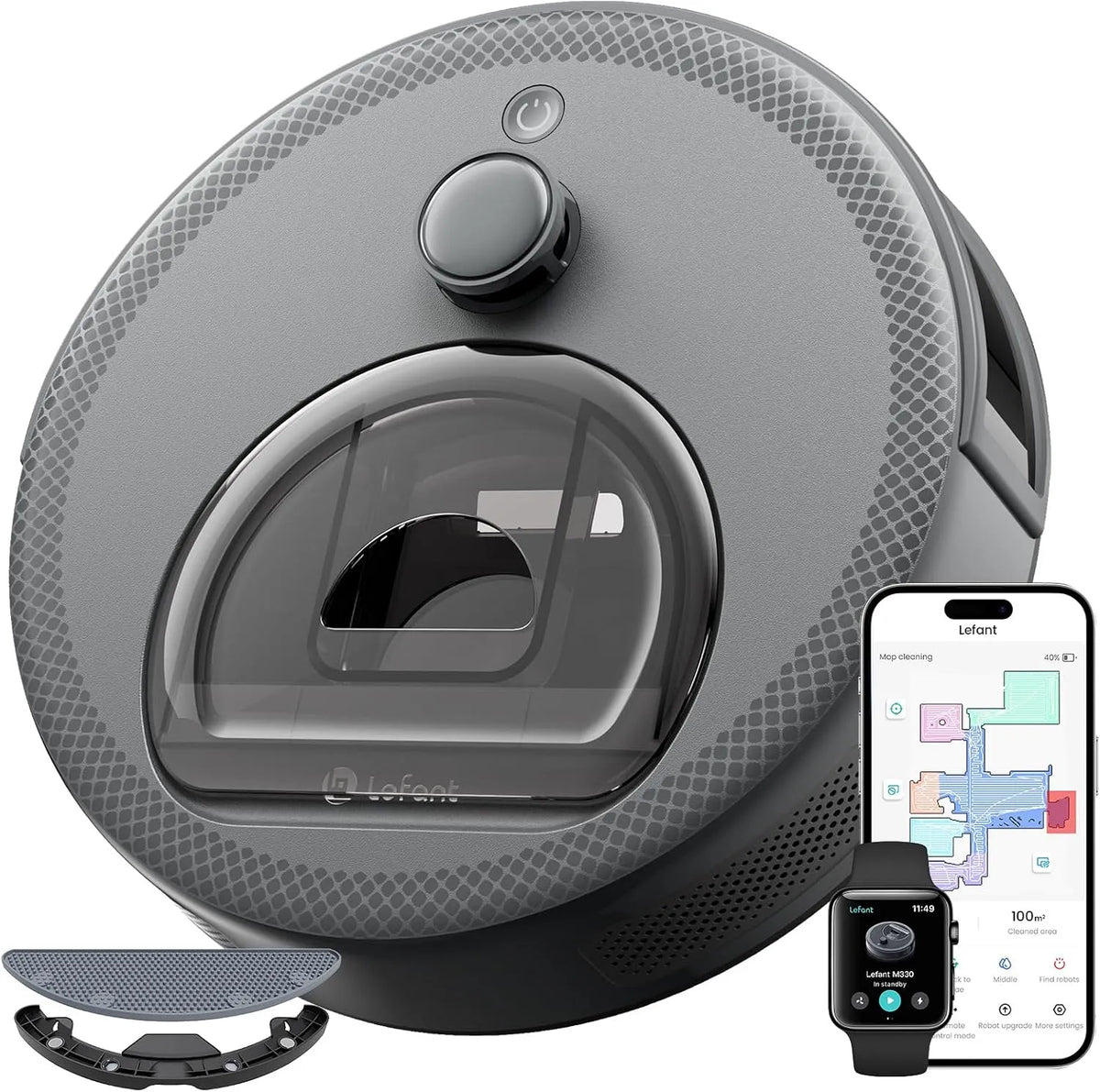 Aspirateur M330 150min Lefant Robot, Lefant Robot Laveur et Serpillièr 3 en 1, Robot 5000Pa d'Aspiration, Navigation dToF, Cartographie, Alexa, APP