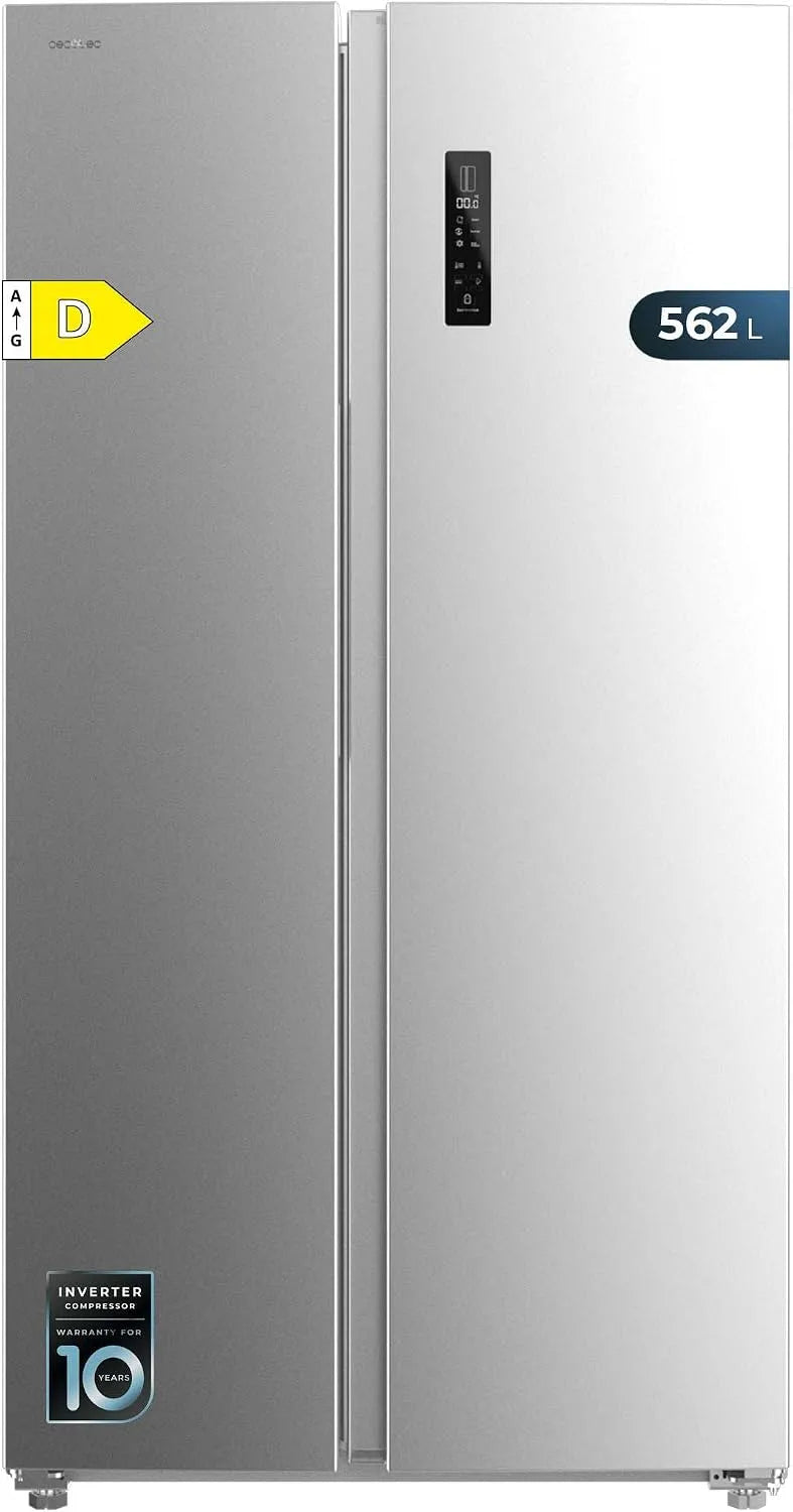 Cecotec réfrigérateur américain SBS 562, Vacances pour économiser de l'énergie, classe énergétique D, onduleur, Bolero CoolMarket Inox D. 562 L