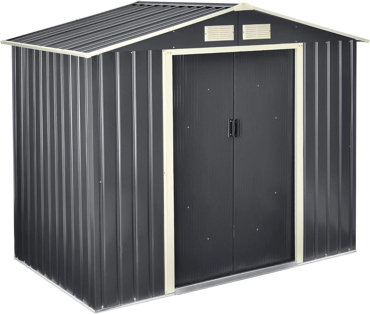 Abri de jardin, 4 m³ Robuste Cabane de Stockage Extérieur Cabane à Outils Toit à Pignon Tôles en Acier Galvanisées finition grise Foncé, en.casa