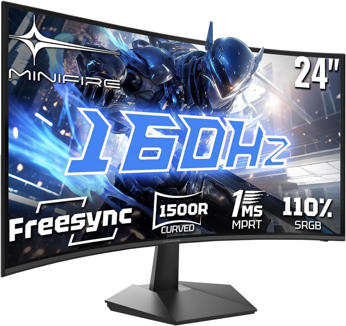 Modèle HDMI2.0 HDMI2.0 1ms 1500R HDMI2.0/DP1.4 Minifire Ecran, PC Gamer Incurvé 24 Pouces -160Hz, FHD 1920x1080, MPRT, 110% sRGB, Pied en métal