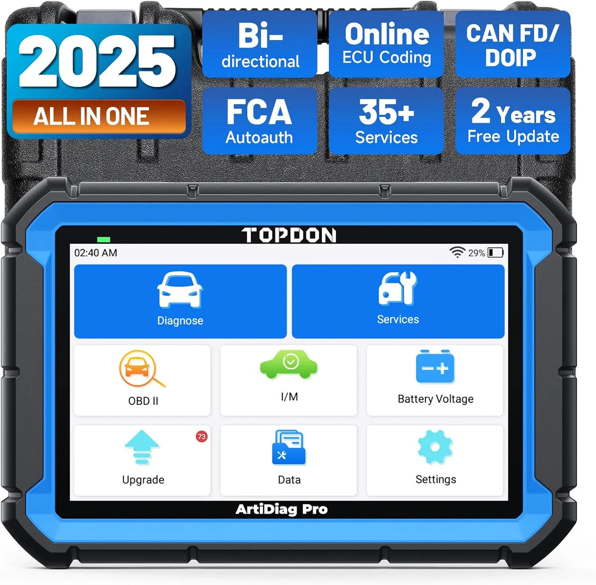 Modèle Diagnostic Auto ArtiDiag Pro 35+Réinitialisations TOPDON Valise, Mise à Jour Gratuite de 2 Ans, Codage de ECU, Test d'actif