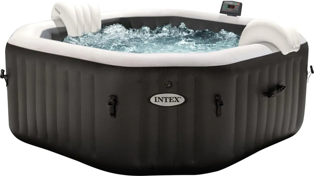 Intex Whirlpool 28458, pour 4 personnes, Ø 201 x 71 cm, capacité 795 l, finition noire, Jet à bulles Pure SPA Octagon avec système d'eau salé