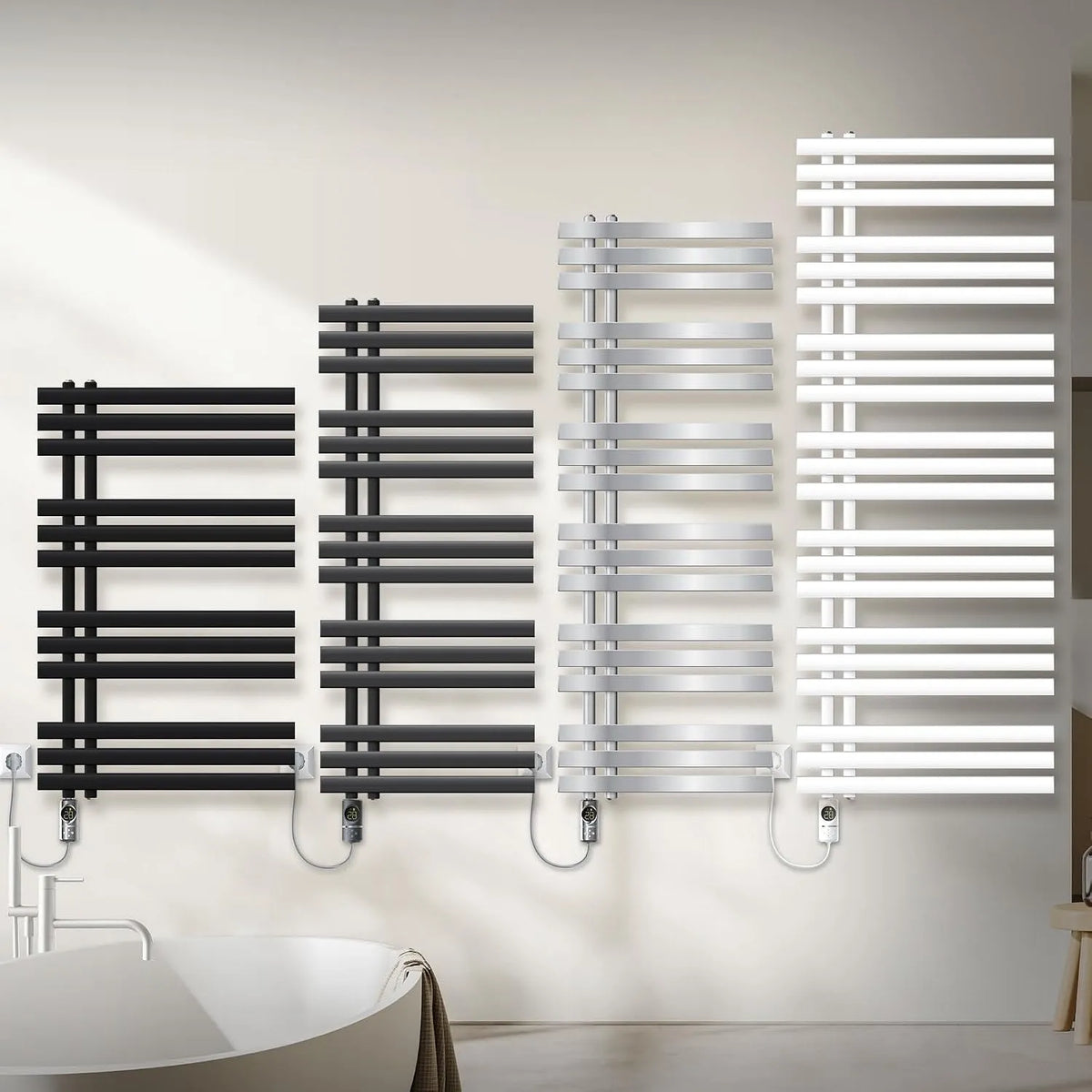 Radiateur LuxeBath, Résistance 900W Chromée, Thermostat Affichage Numérique, à Panneaux, 500x1200 mm finition noire Mat