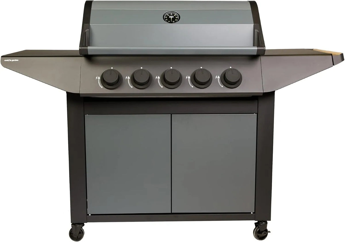 Barbecue à gaz BURN 80 Cook'in Garden, puissance 14kW, Fonction Grill et Plancha, Thermomètre Intégré, 5 Brûleurs, Idéal 12 Personnes