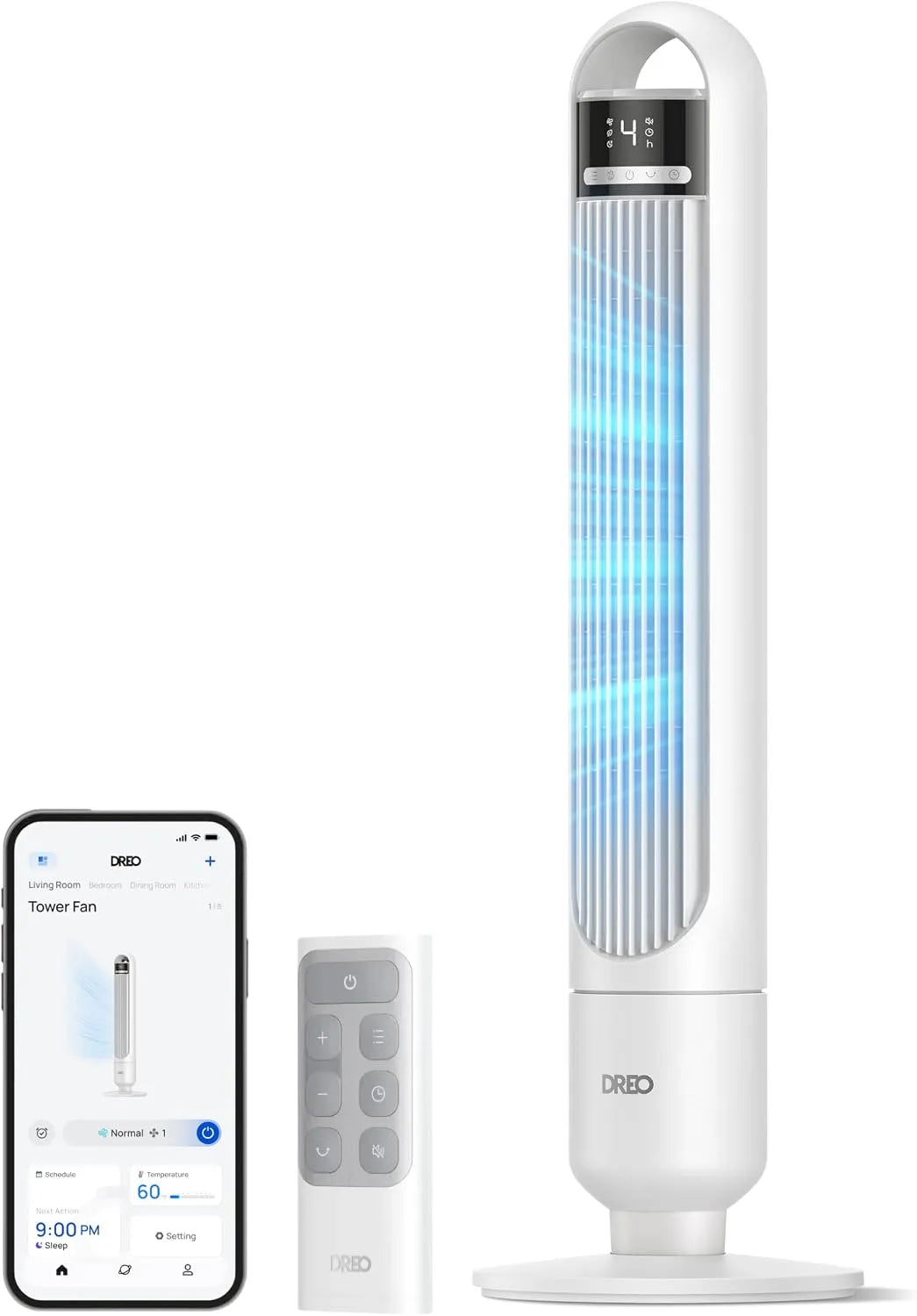 Ventilateur DREO, portée d'air jusqu'à 8,8 m, sur pied silencieux de 28 dB, 4 niveaux de vitesse & 3 modes, oscillation à 90°, minuterie 8H