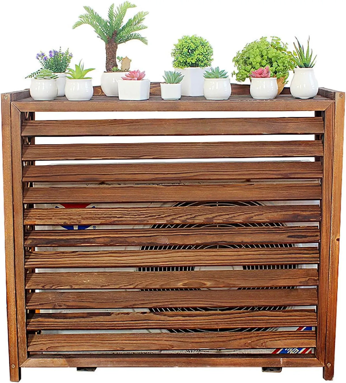 Climatiseur Cache, dimensions 80 x 32 x 70 cm, extérieur en Bois avec Brise-Vue, étagère à Plantes à persiennes pour Balcon, Support pour de fenêtre