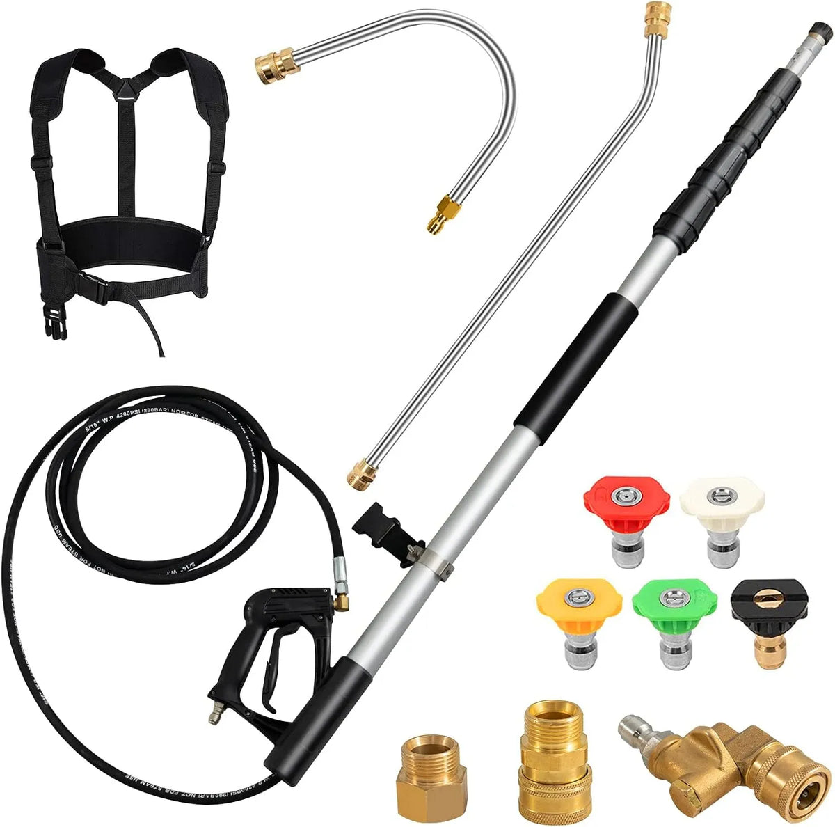 Costway nettoyeur haute pression, 550 CM Rallonge Télescopique, avec 2 adaptateurs 5 Buses de Pulvérisation Coupleur Pivotant et Harnais de Support
