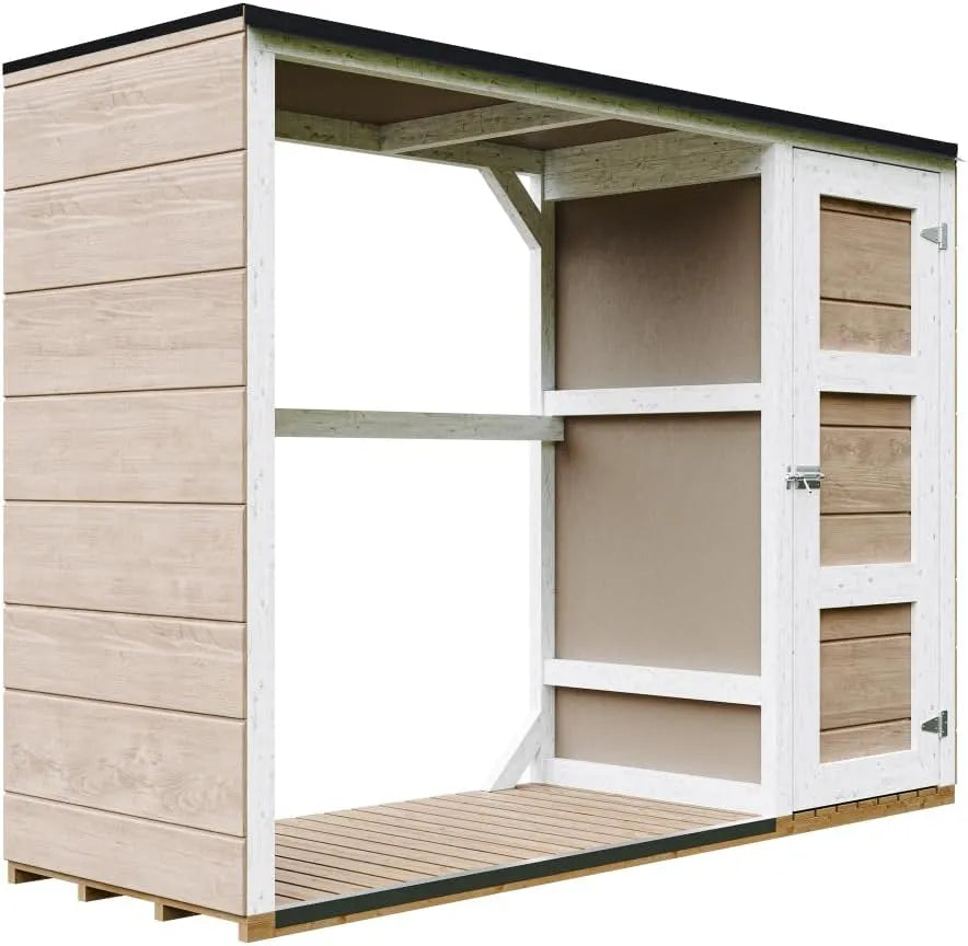 Abri à outils H159 M981, Abri à bûches extérieur, 75 x 217 x cm, 1,09 m² + 0.53 m², Terra Brown, TIMBELA