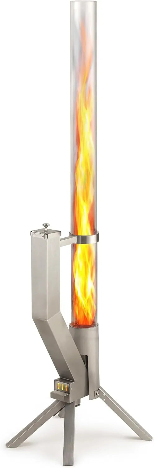 Brasero Exterieur, Montage Rapide, Flamme jusqu'à 1m, Foyer extérieur élégant pour Terrasse et Jardin, INOX, Résistant aux intempéries