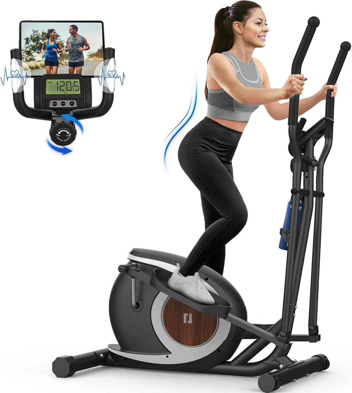 Vélo elliptique, écran LCD, Appareil Elliptique à Ddomicile, Elliptique Magnétique Ultra-Silencieux avec 16 Niveaux de Résistance