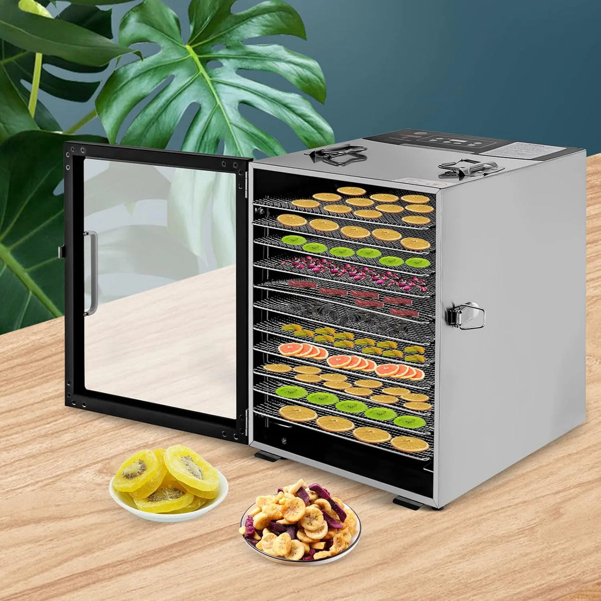Deshydrateur Alimentaire, minuterie de 24 heures, 12 Plateaux en Acier Inoxydable, 30 à 80°C réglage de la température, écran à LED