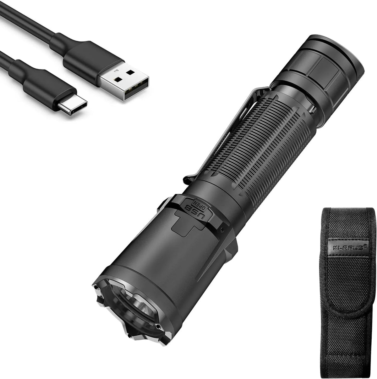 Modèle Pro Lampe de poche tactique rechargeable lumens XT11GT USB-C 3300 3100 Klarus, faisceau 400 m, 3100 mAh, paramètres tactiques, étui mAh