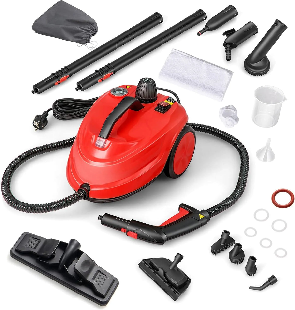 Goplus Nettoyeur Vapeur, Pression 4 Bar Puissance 2000W avec Réservoir d'Eau 1,5L, Rouge,16 Accessoires, Temps de Chauffe 5-6 Min, Fenêtre
