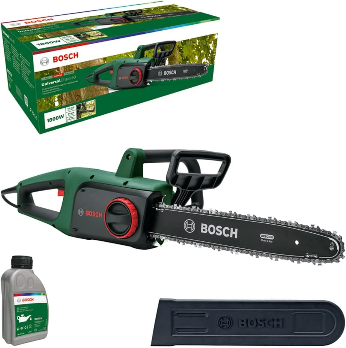 Bosch tronçonneuse, UniversalChain 40, 1 800 W, légère: 4,3 kg, vitesse de chaîne: 12 m, dans carton, Édition Amazon
