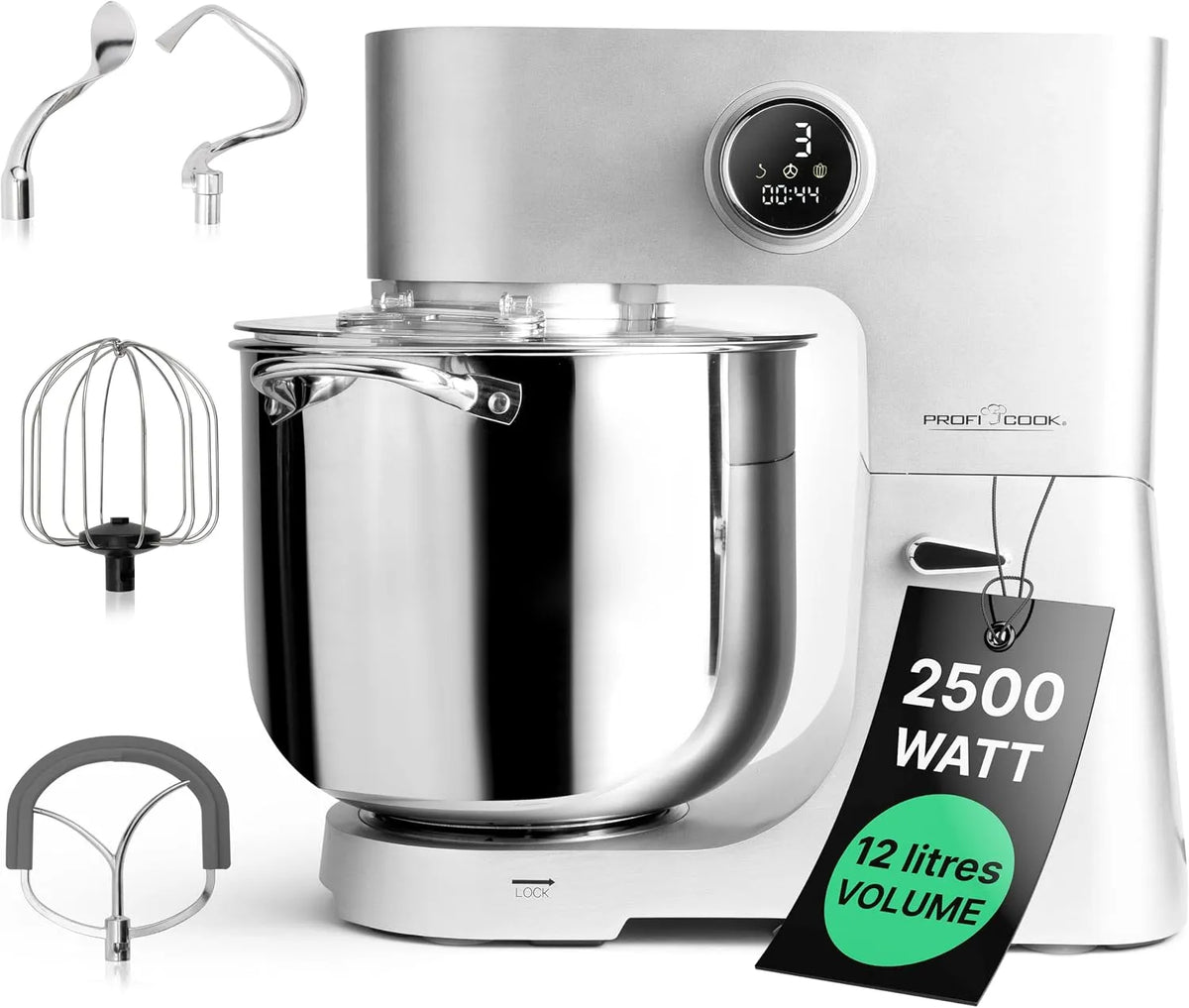 Robot de cuisine KM 1254 Profi Cook, Pétrin avec moteur Longlife Pro de 2500W, Boîte de vitesses en métal et écran LED, avec bol XXL de 12 L, PC