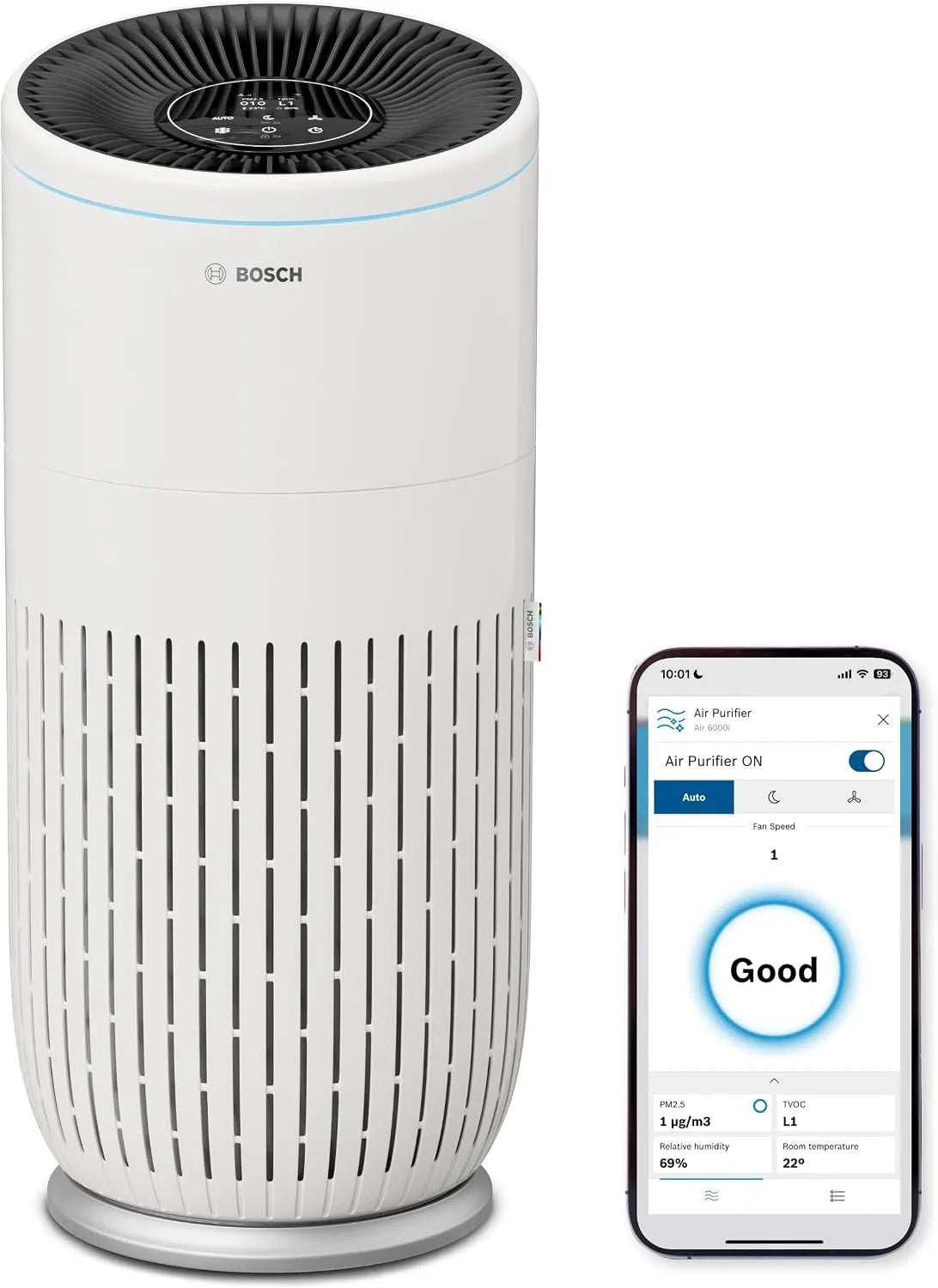 Bosch purificateur d'air 6000i, < 25 dB, CADR: 600 m³/h, Connectivité avec écran et app, intelligent