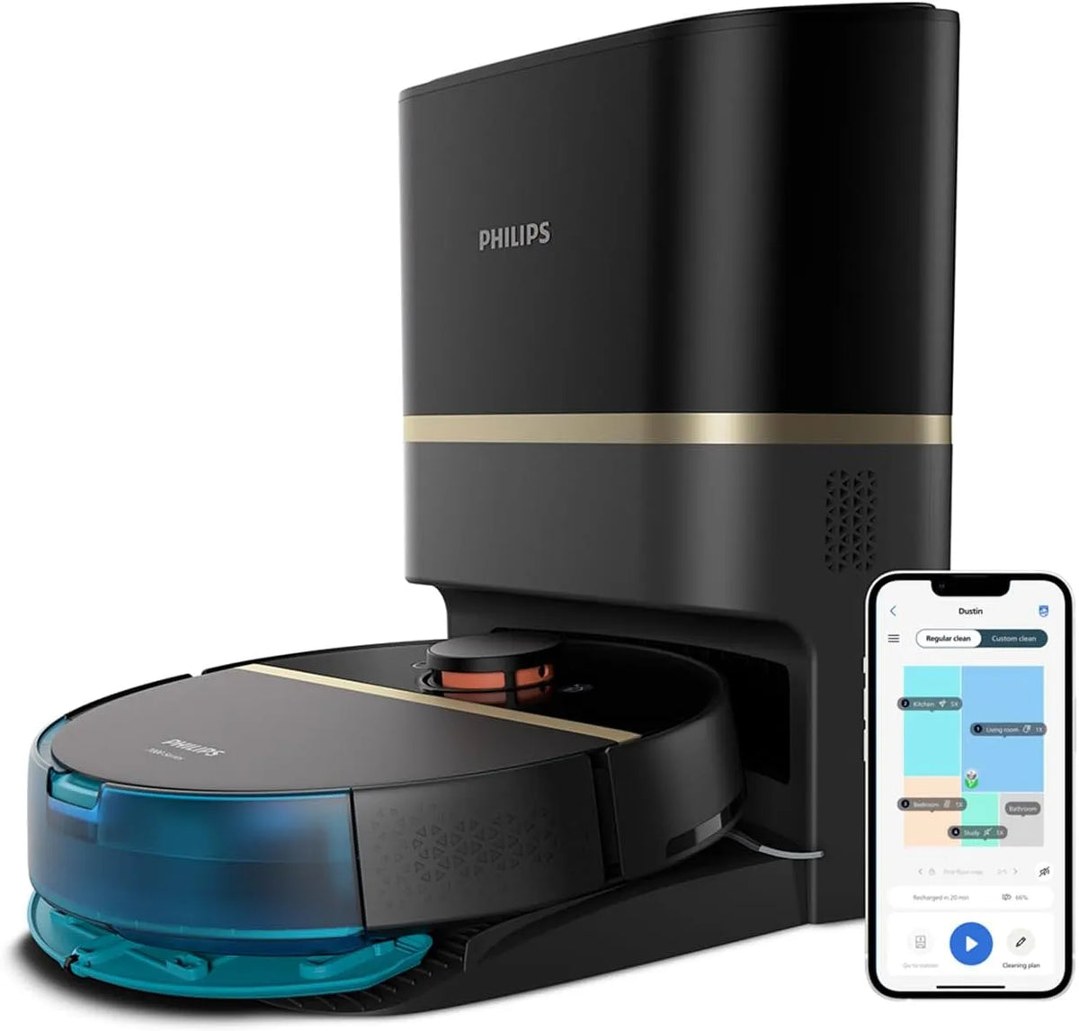 Philips aspirateur 7000 5000 XU7100/01, Pa, Détection des Petits Objets, pour Tapis et Poils d'animaux, finition noire, Homerun Série Robot Laveur