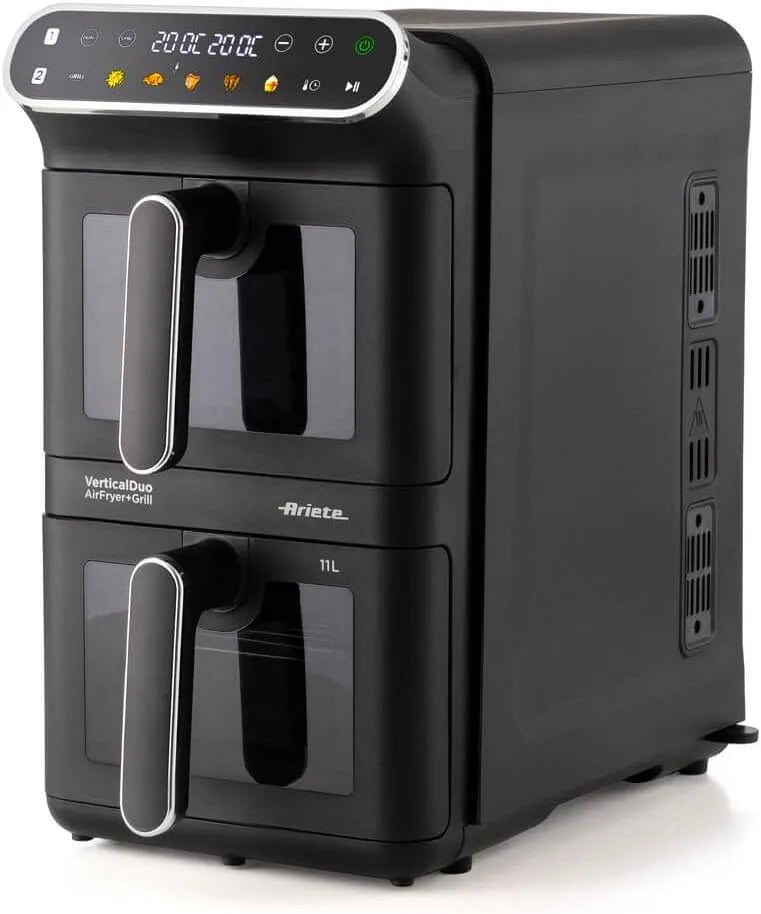 Ariete friteuse à air chaud, 4640/00 Air Fryer Vertical DUO double verticale 2460 W, capacité 11 l, 6 programmes, jusqu'à 200 °C, fonction gril